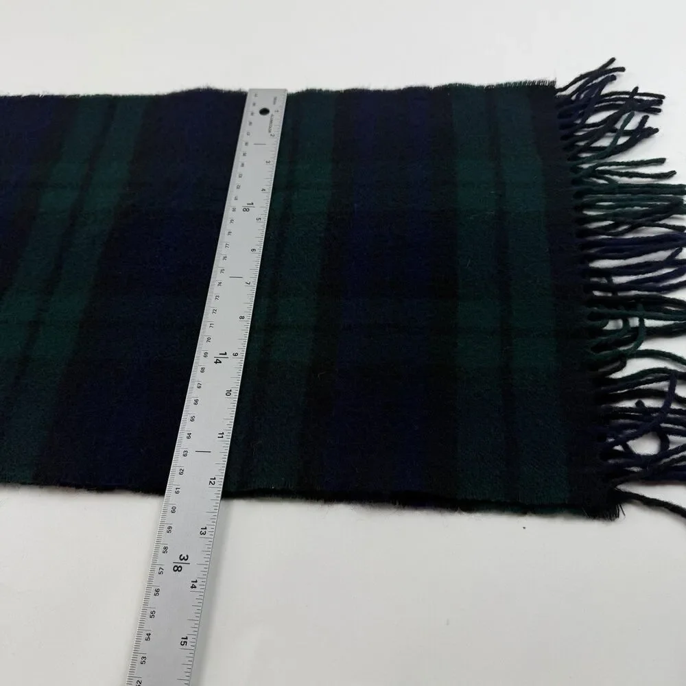 Brooks Brothers Black Watch Lambswool Scarf Blue Green Tartan Fringe 54 x 12